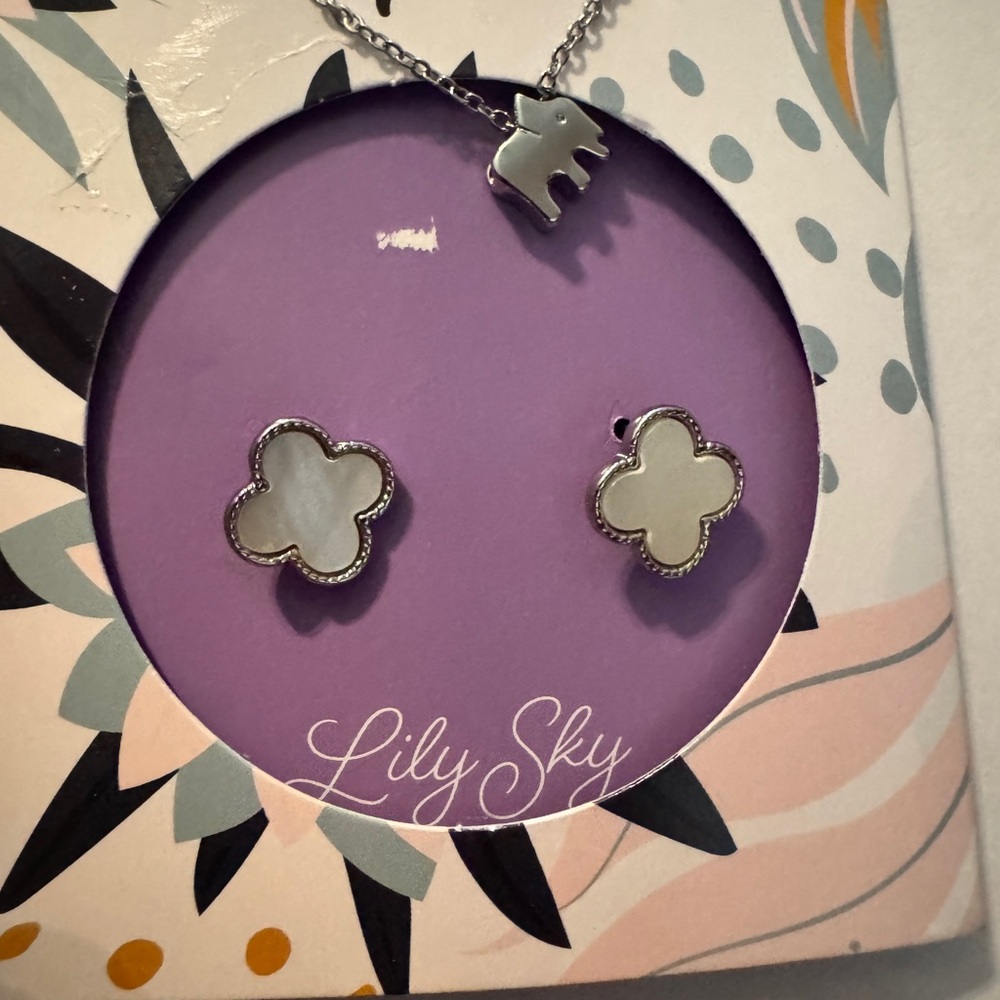 Lily Sky Silver and White Necklace and Earring Set